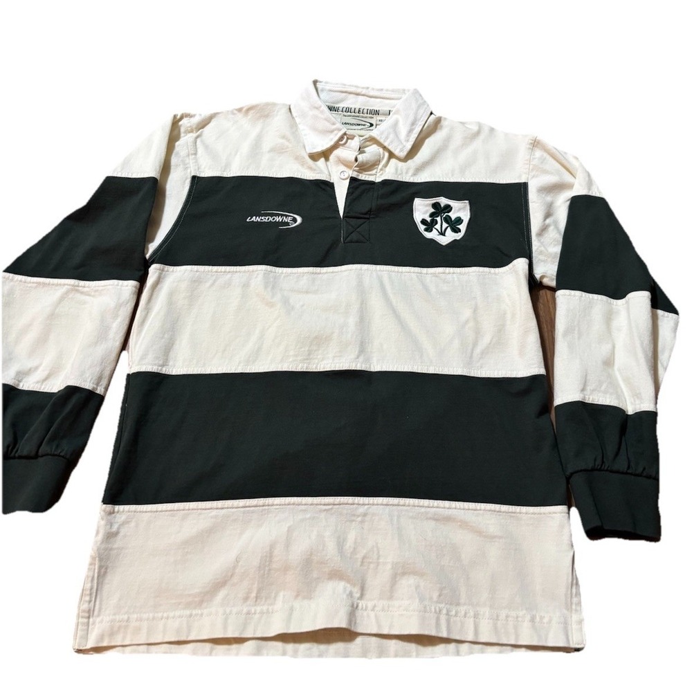 Lansdowne Ireland Rugby Shirt Mens XS Polo Preppy Long Sleeve Green/Crm Vintage